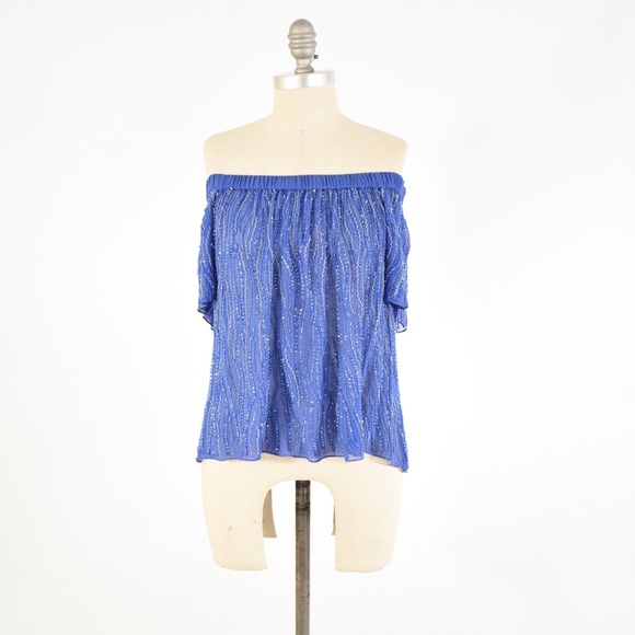 Parker Tops - Parker Beaded Georgette Off-the-Shoulder Blouse